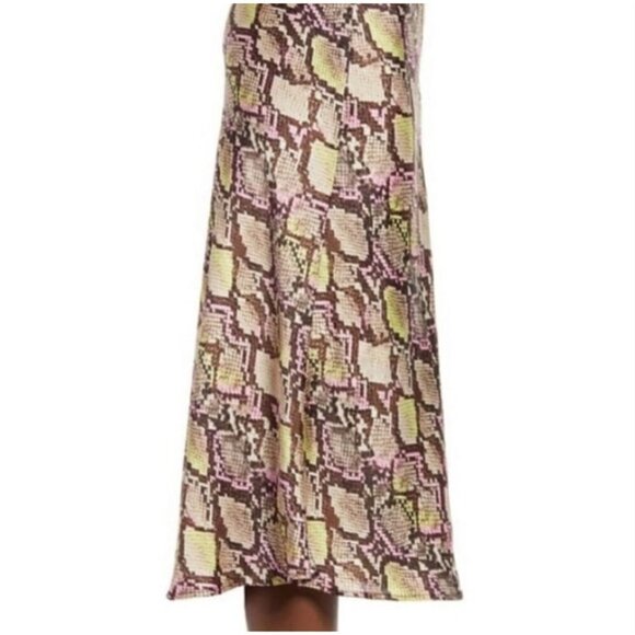 NWT Leith Size M Taupe Pink Tan Green Snakeskin Midi Skirt MSRP $49 - Picture 2 of 11
